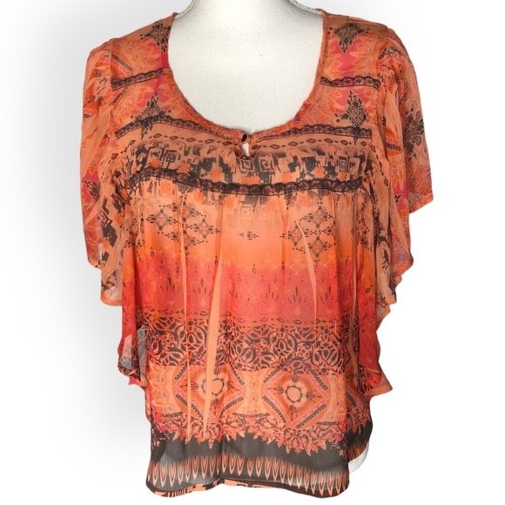Emerald Coral Tribal Print Scoop Neck Blouse